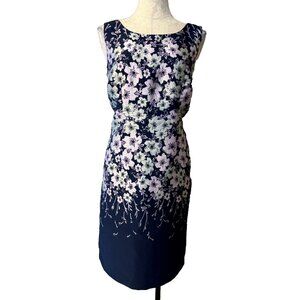Talbots Sheath Dress 8 Blue Pink Gray Floral Sleeveless Career Church Party